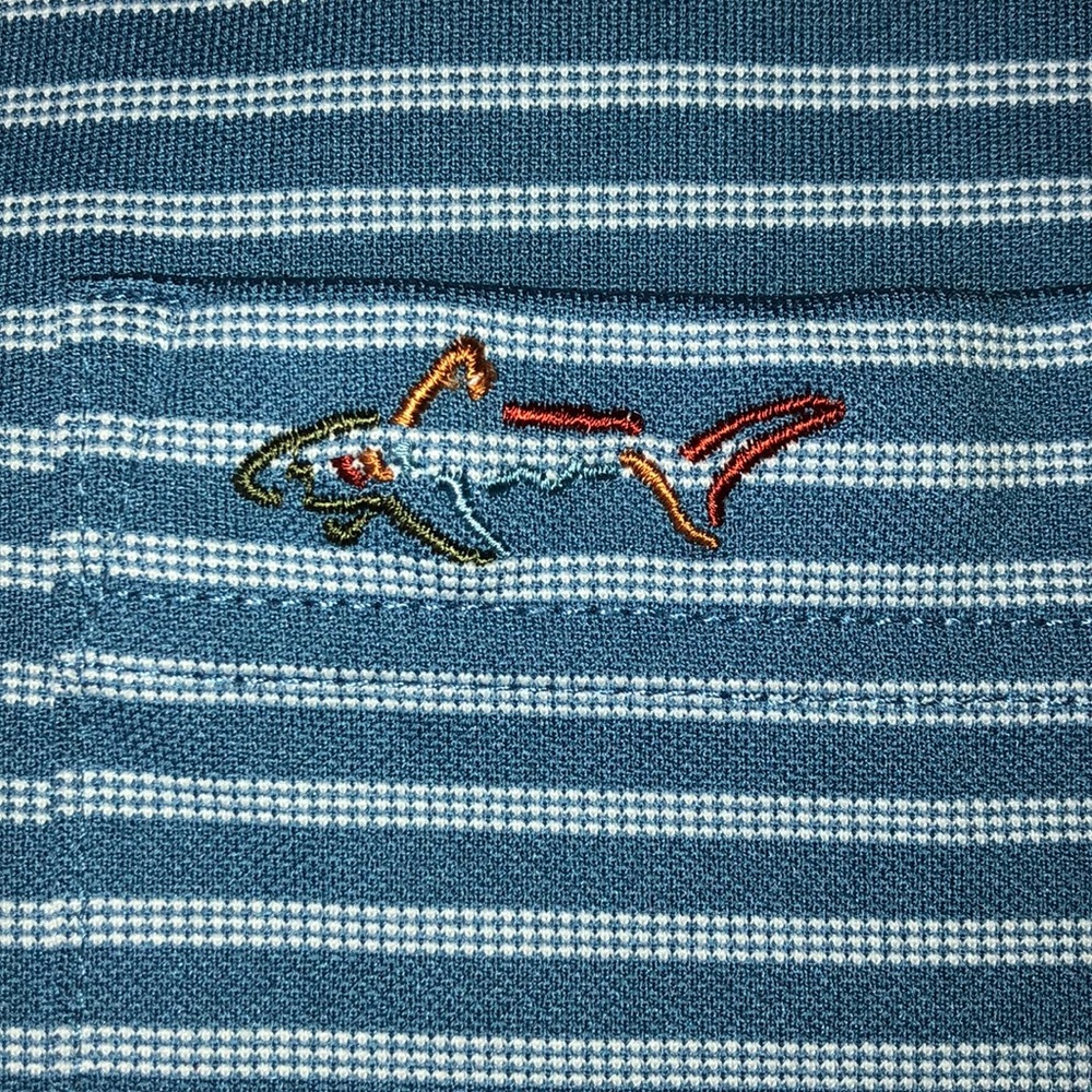 Greg Norman Tasso Elba Five Iron Mens Polo Shirt Golf XL Blue White Stripe - Picture 4 of 13